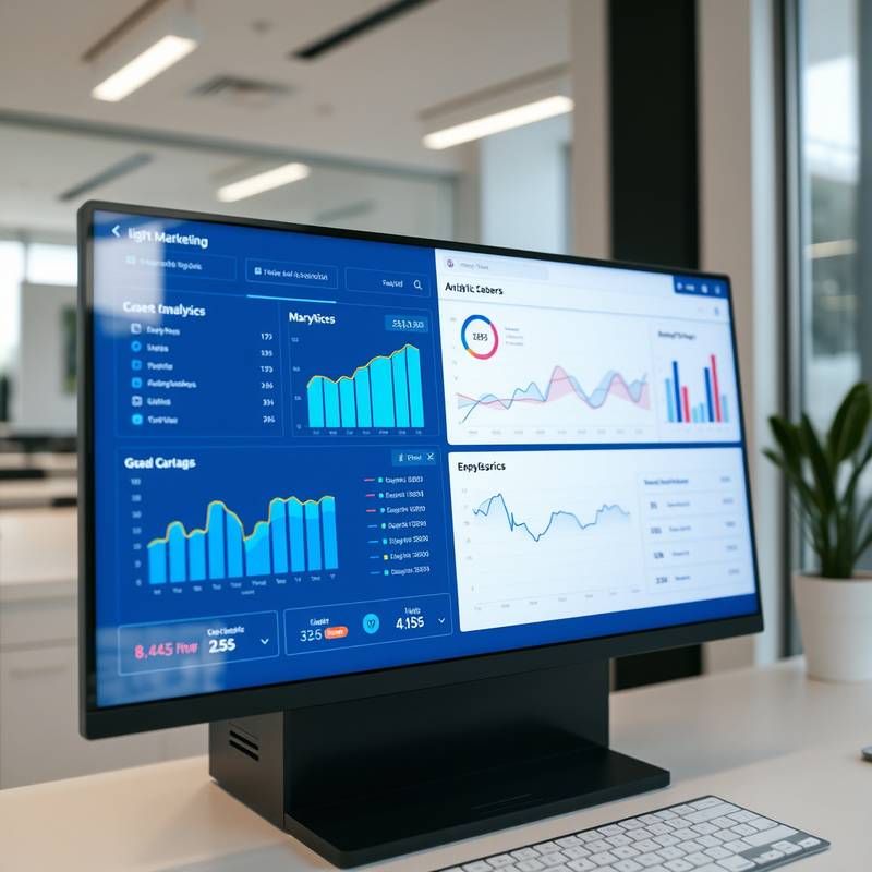 A digital marketing dashboard displaying various metrics and analytics, showcasing marketing strategies.