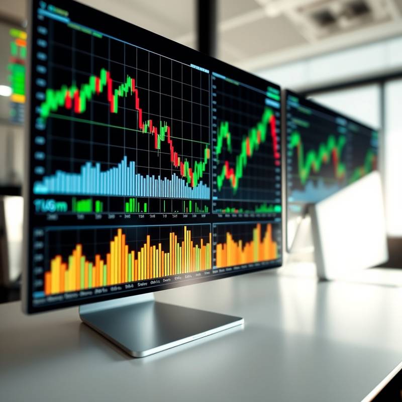 Financial charts and graphs displayed on a screen, representing financial analysis and investment strategies.